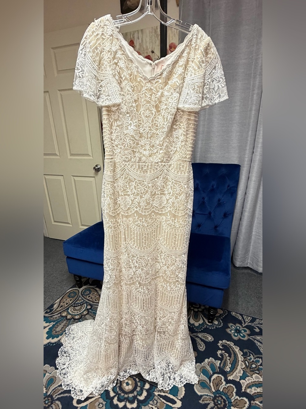 Modest by Mon Cheri Ivory Lace Wedding Dress - size 12